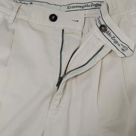 VTG Ermenegildo Zegna Ivory Cotton Pleated Chino Pants Italy Size 54 XL (35x31) - Picture 4 of 14